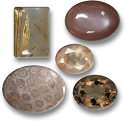 Quarzo rutilo, pietra di luna, labradorite andesina, corallo fossile e quarzo fumé