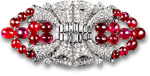 Spilla Cartier Art Deco con rubini e diamanti