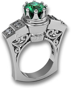 Anello in argento con smeraldo con pietre di accento di diamante bianco