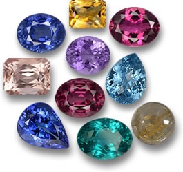 Alcune gemme popolari del 2016: zaffiro, citrino, tormalina rubellite, morganite, granato rodolite, topazio, tanzanite, apatite e quarzo rutilo