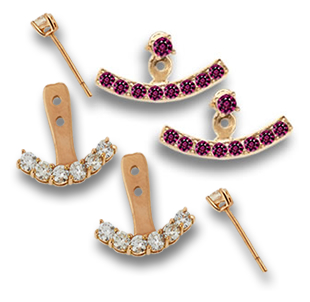 Ear Jacket in oro con granato rodolite e zaffiro bianco
