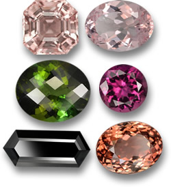 Pietre preziose di morganite (in alto) e tormalina