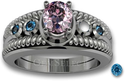 Sostituzione delle pietre decorative - Anello in spinello rosa con pietre decorative in zircone blu