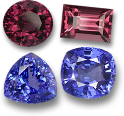 Pietre preziose di granato rodolite e tanzanite