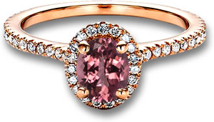 Anello di fidanzamento in oro rosa con tormalina rosa e diamante bianco