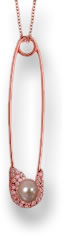 Ciondolo con spilla da balia in oro rosa e perle