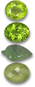 Pietre preziose di peridoto e prehnite