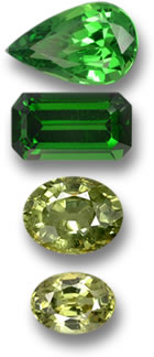 Gemme di granato tsavorite e demantoide