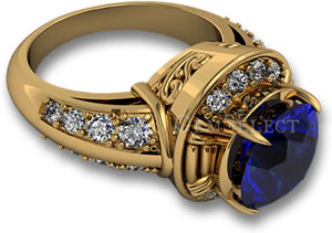 Anello di fidanzamento in oro giallo con zaffiro blu e diamante bianco