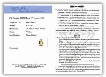 Certificato gemmologico BGL
