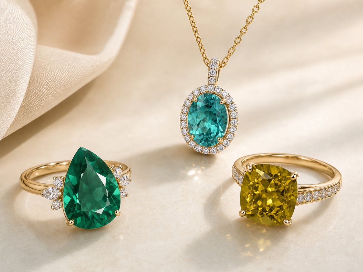 Gemme di apatite presentate in gioielli