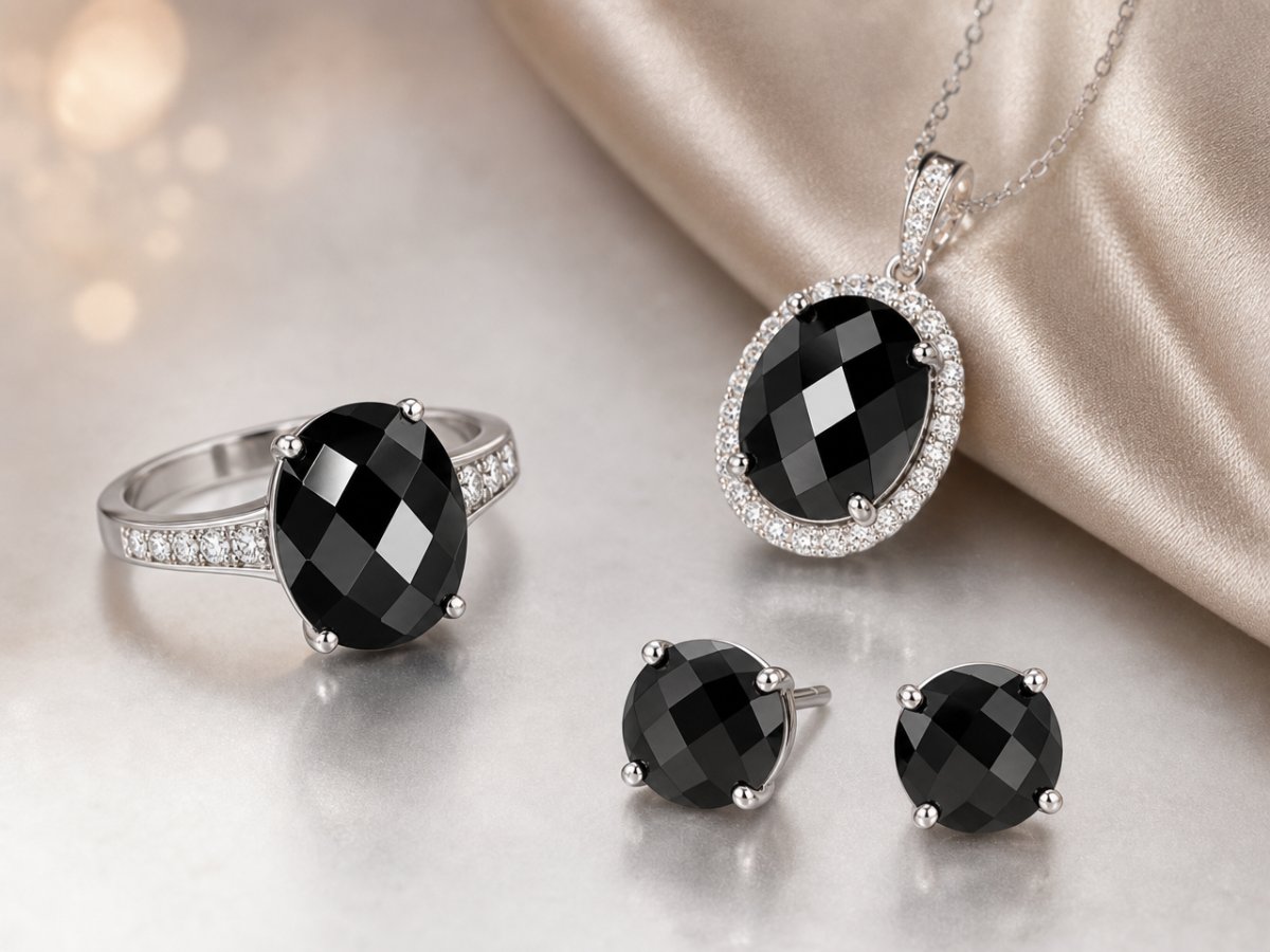 Gemme di spinello nero mostrate in gioielli