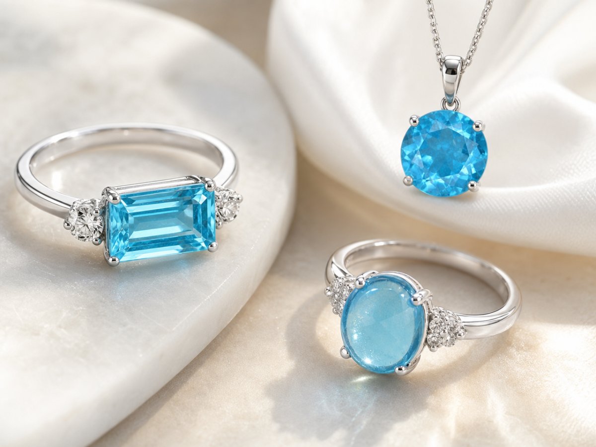 Gemme di apatite blu presentate in gioielli