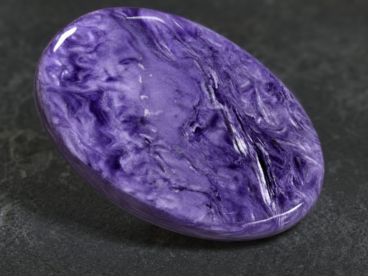 Vista ravvicinata di pietre preziose naturali di charoite