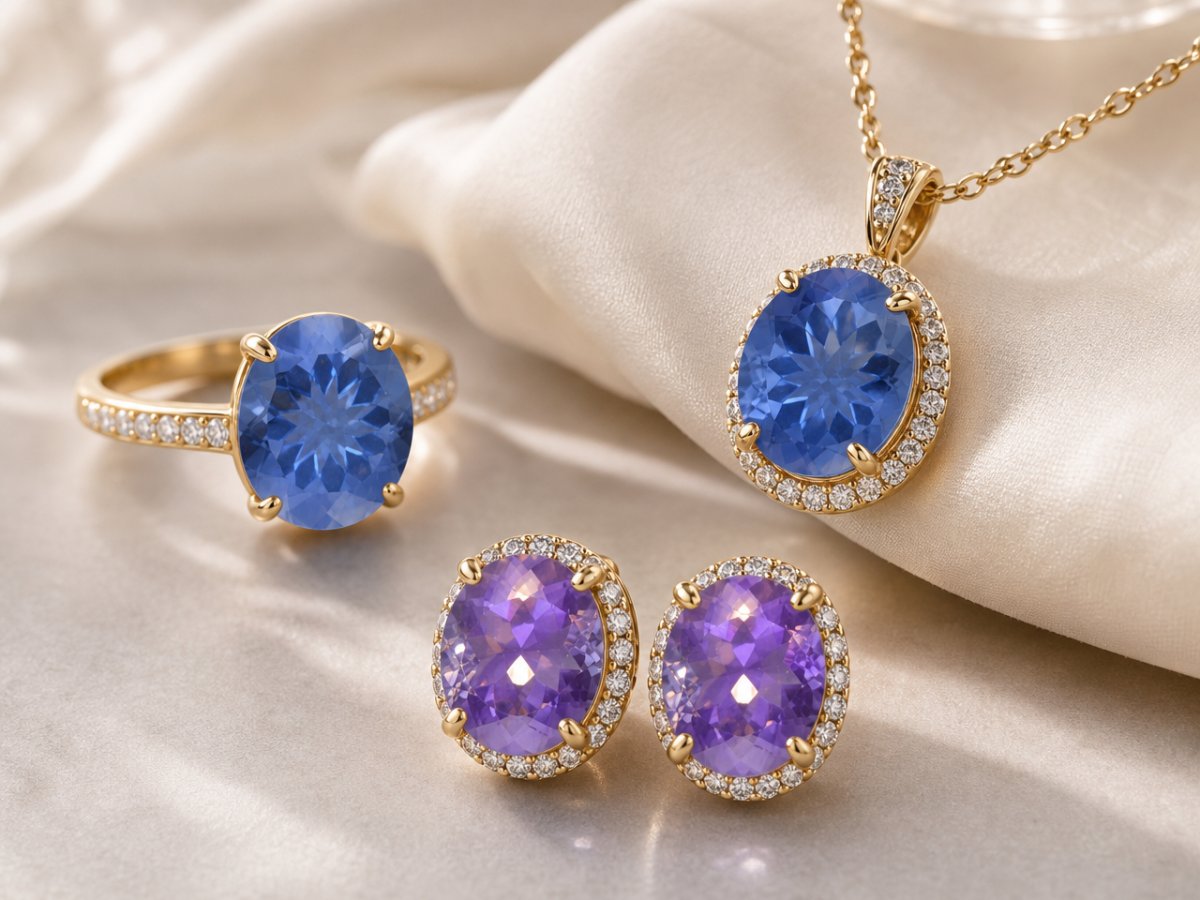 Fluorite a cambiamento di colore, gemme utilizzate in gioielli.