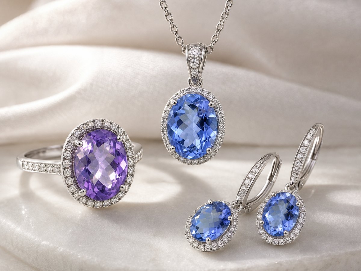Fluorite a cambiamento di colore, gemme utilizzate in gioielli.