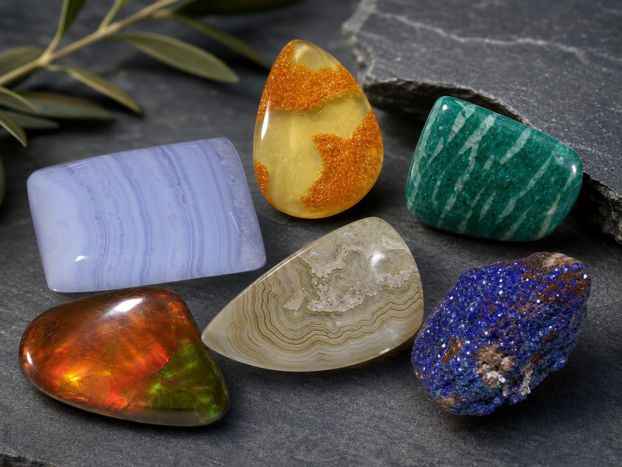Assortimento di pietre preziose naturali sfuse, dalle forme uniche.
