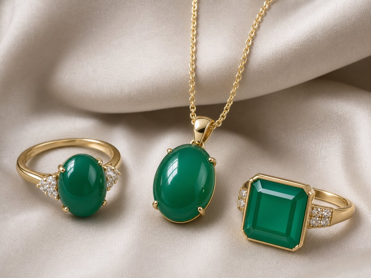 Gemme di agata verde presentate in gioielli