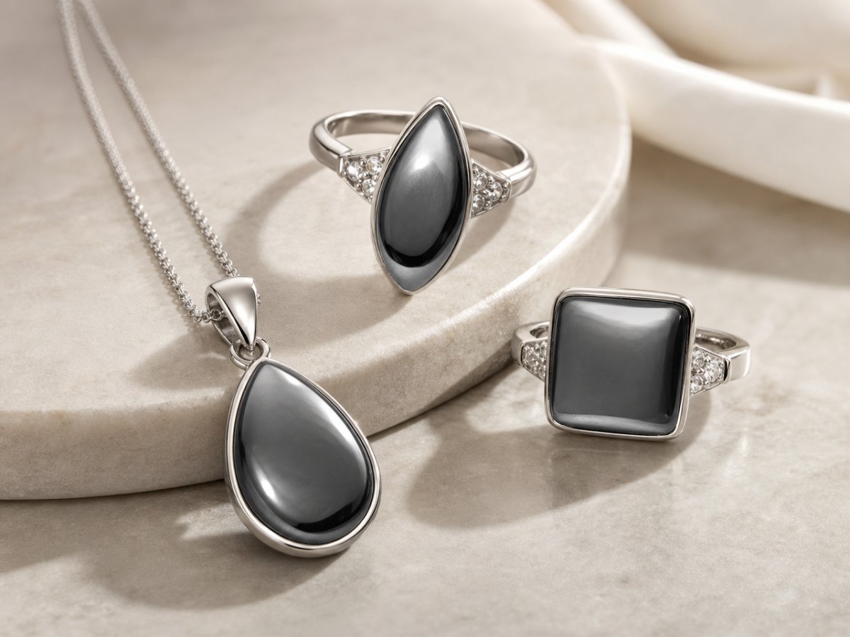 Gemme di ematite presentate in gioielli
