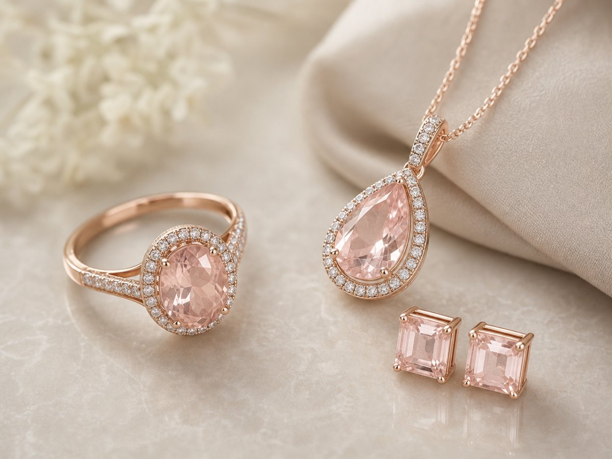 Gemme di morganite mostrate in gioielli