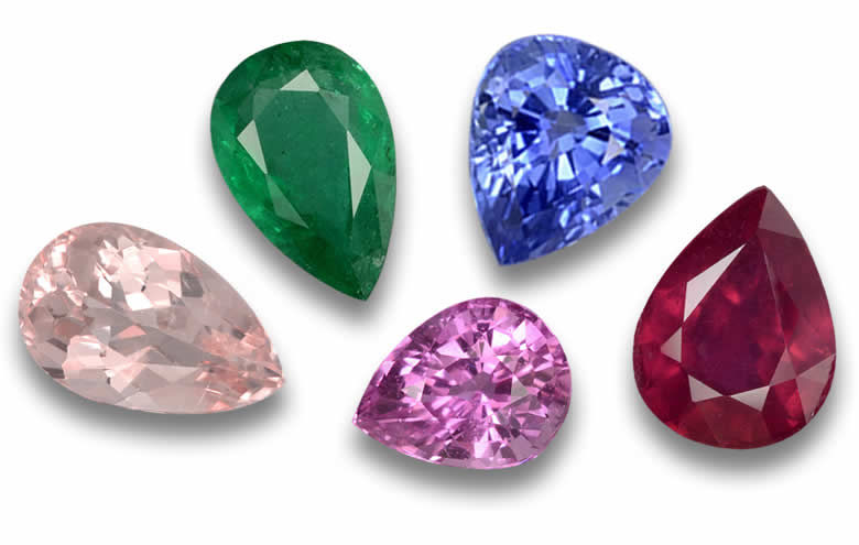 Pear Shaped Gemstones: Faceted and Cabochon Pear Cut Gems, Sapphire, Ruby, Emerald, Garnet, Tourmaline