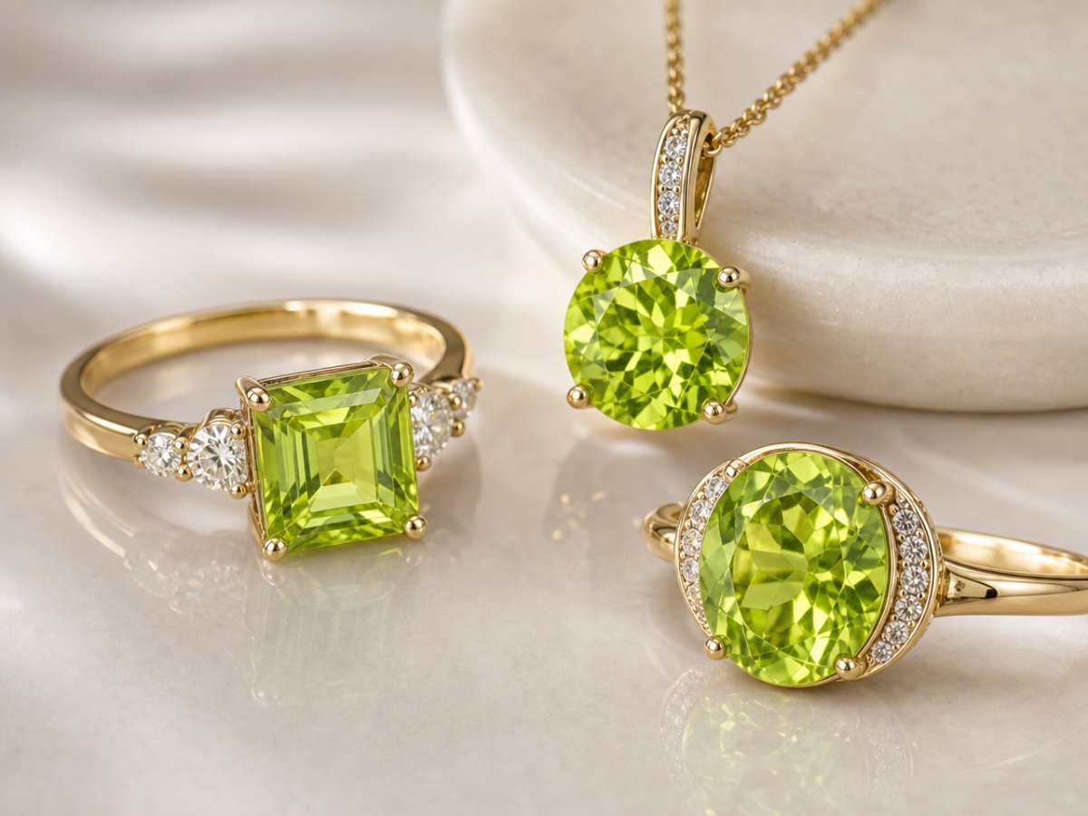Gemme di peridoto presentate in gioielli