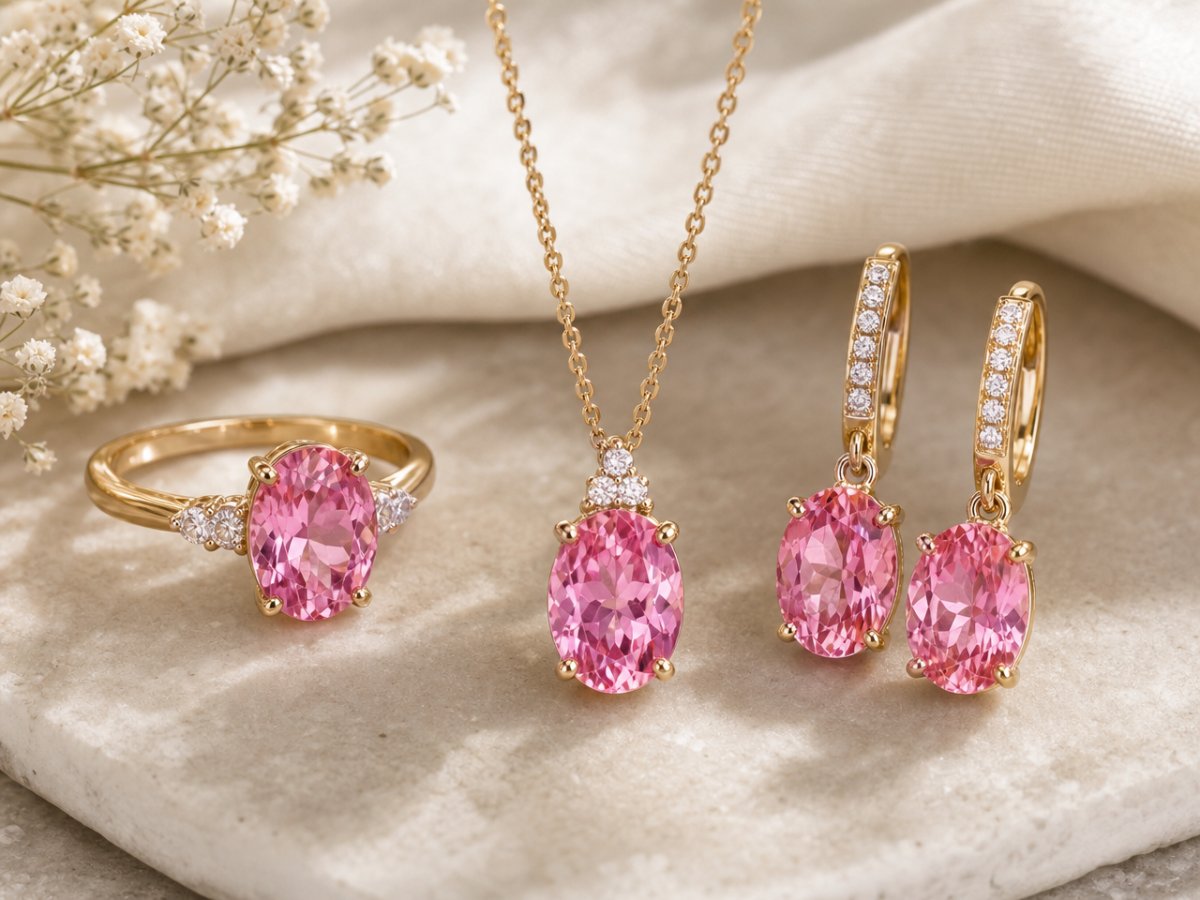 Gemme di topazio rosa mostrate in gioielli