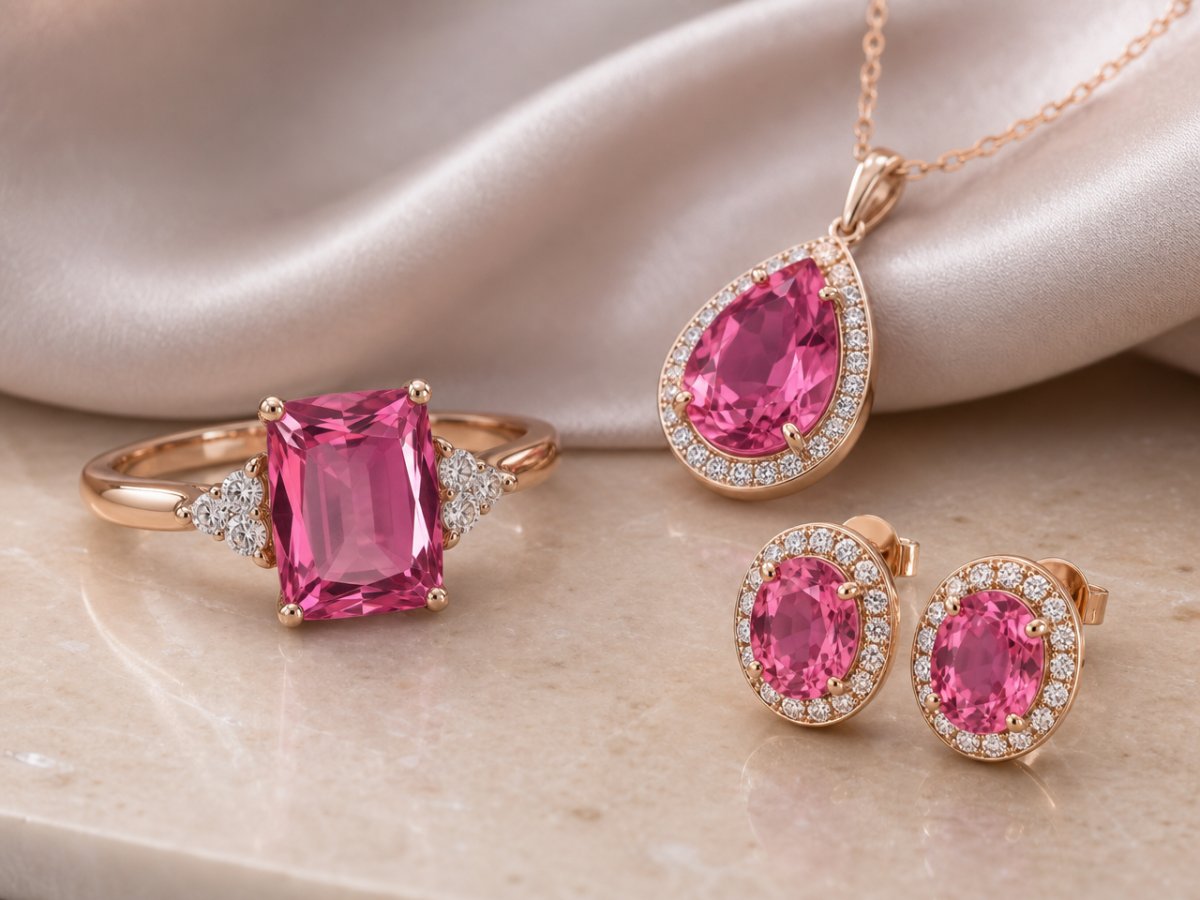 Gemme di tormalina rosa presentate in gioielli