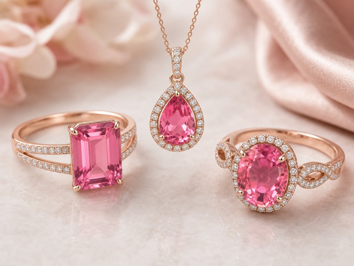 Gemme di tormalina rosa presentate in gioielli