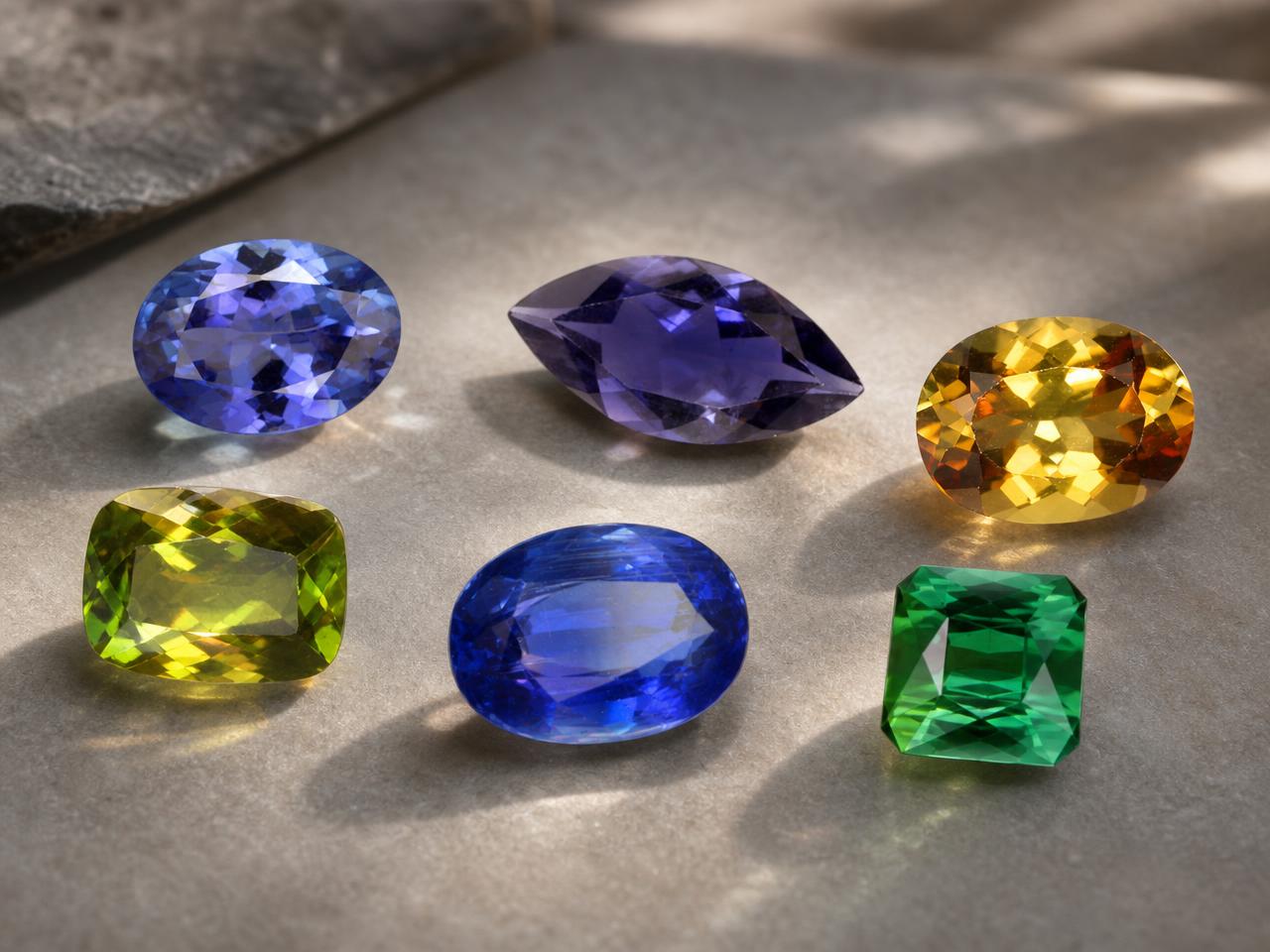 Gemme pleocroiche sciolte che mostrano colori dipendenti dall'angolo di visuale