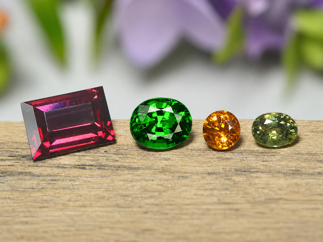 Granati rari tra cui rodolite, tsavorite, spessartite, demantoide