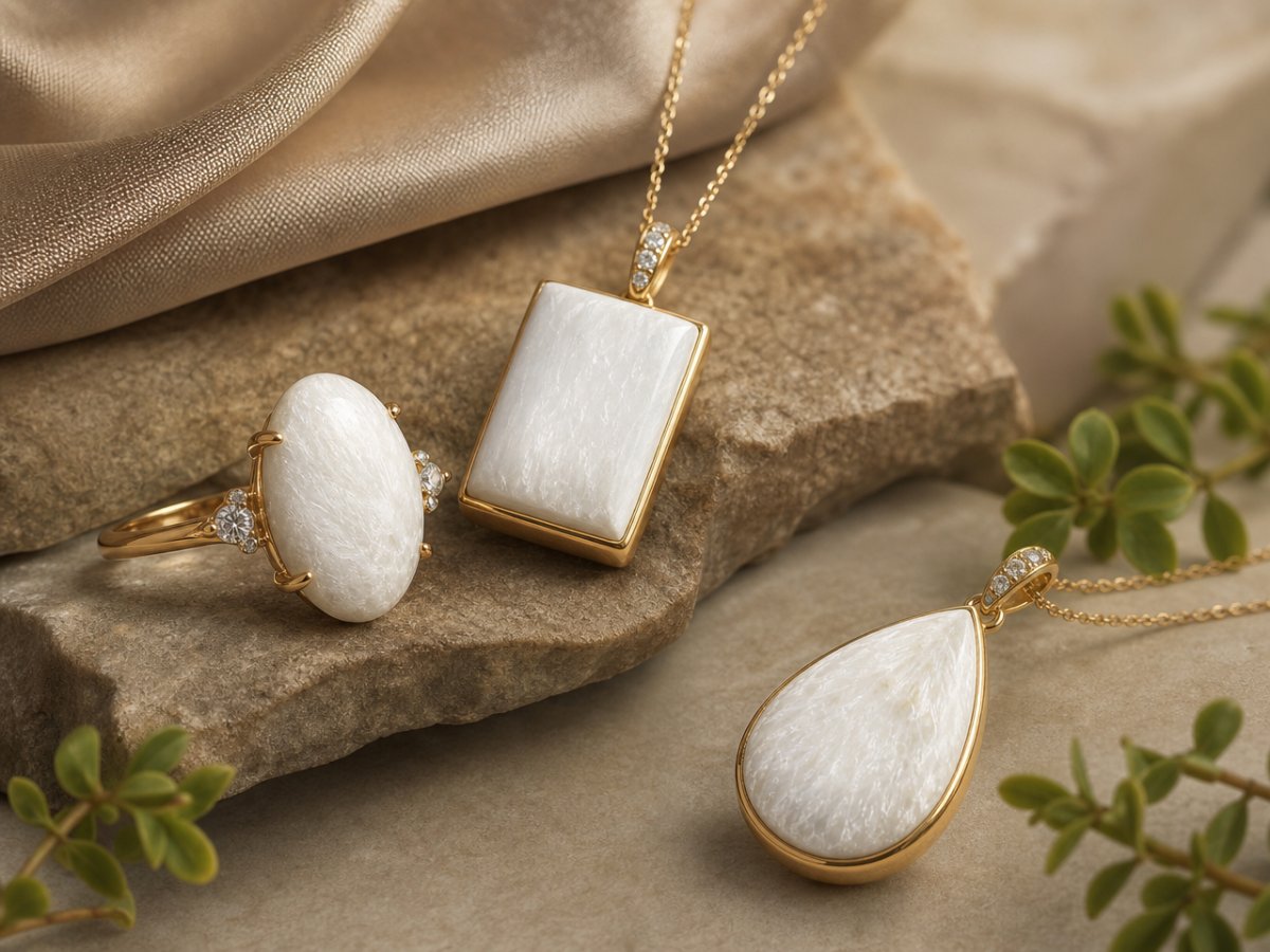 Gemme di scolecite presentate in gioielli
