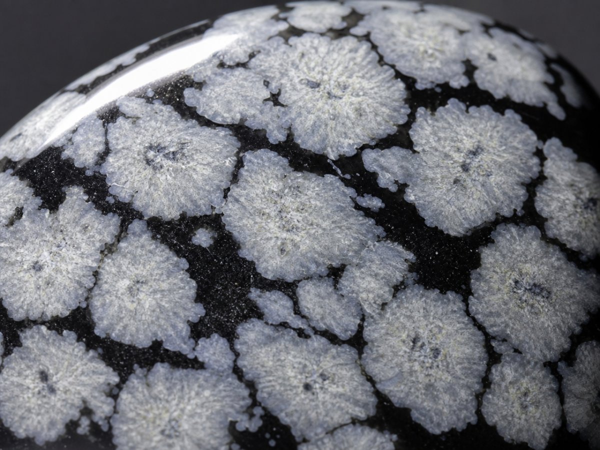 Vista ravvicinata di gemme naturali di ossidiana fiocco di neve