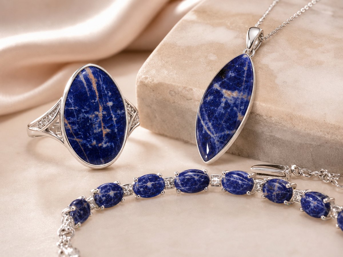 Gemme di sodalite mostrate in gioielli