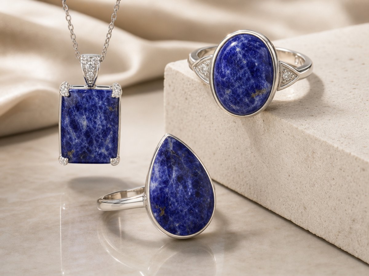 Gemme di sodalite mostrate in gioielli