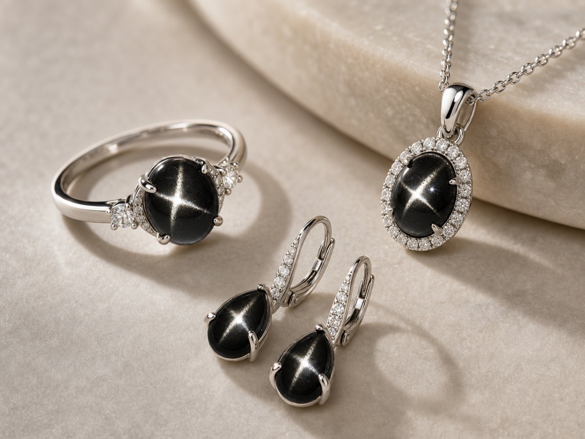Gemme di diopside stellato mostrate in gioielli