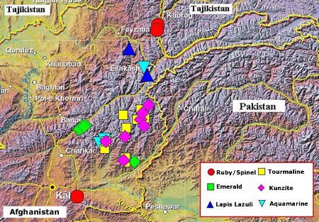 Pietre preziose dall'Afghanistan - Mappa delle posizioni
