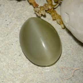 Occhio di gatto actinolite Verde giallastro naturale da 5.88 ct, Ovale, Traslucido