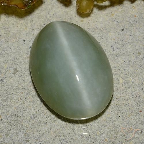 Occhio di gatto actinolite Verde muschio chiaro naturale da 5.92 ct, Ovale, Traslucido