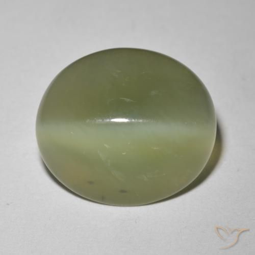 6.09ct Naturale Army Green Occhio di gatto actinolite, Ovale, Traslucido