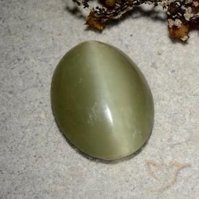 Actinolite cat's eye naturale verde da 5,10 ct, taglio ovale, traslucido