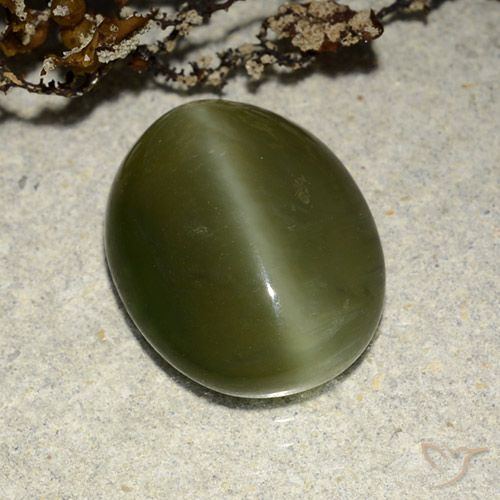 5.83ct Naturale Verde scuro Occhio di gatto actinolite, Ovale, Traslucido