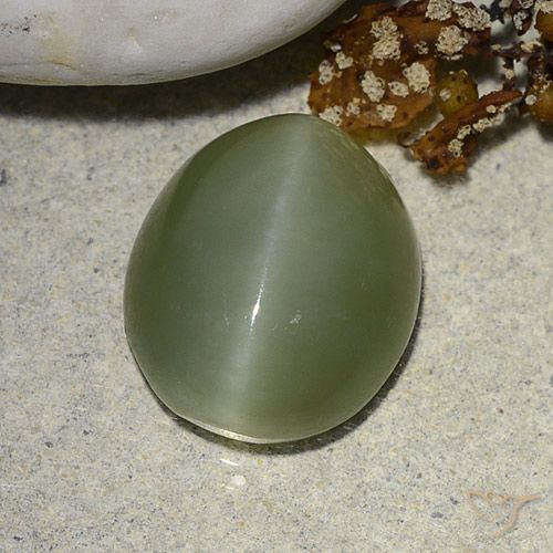 5.93ct Naturale Verde terroso Occhio di gatto actinolite, Ovale, Traslucido