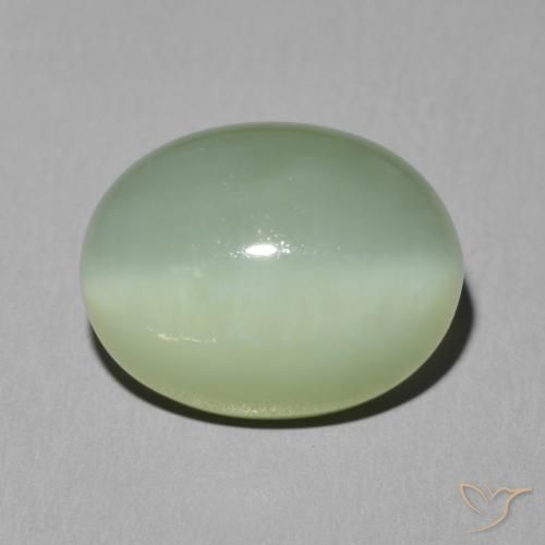 6.08ct Naturale Giallo chiaro Verde Occhio di gatto actinolite, Ovale, Traslucido