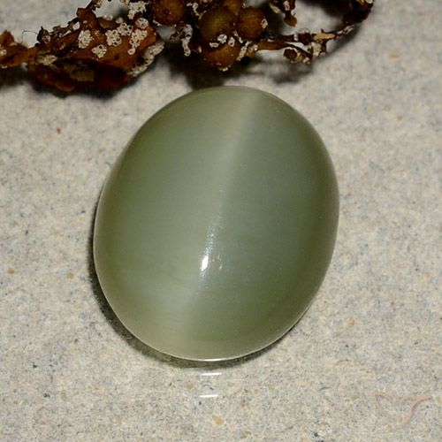 5.10ct Naturale Verde giallastro Occhio di gatto actinolite, Ovale, Traslucido