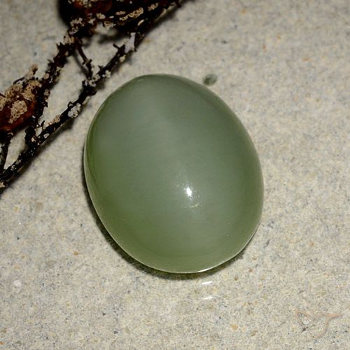 6.99ct Naturale Verde caldo Occhio di gatto actinolite, Ovale, Traslucido
