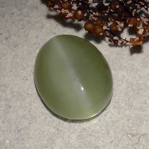6.21ct Naturale Verde grigiastro Occhio di gatto actinolite, Ovale, Traslucido