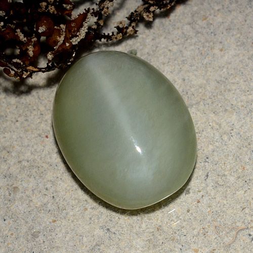 5.43ct Naturale Verde marroncino Occhio di gatto actinolite, Ovale, Traslucido