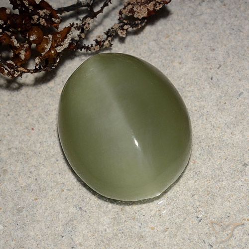 8.10ct Naturale Verde marroncino Occhio di gatto actinolite, Ovale, Traslucido