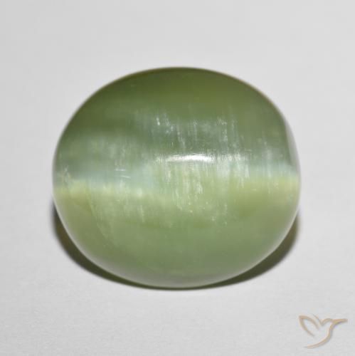 8.75ct Naturale Verde Terra Pallido Occhio di gatto actinolite, Ovale, Traslucido